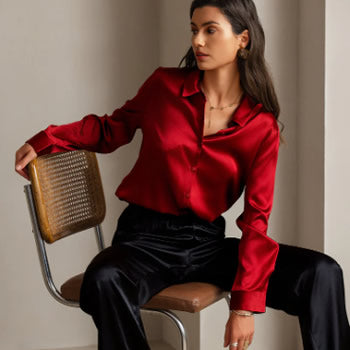 [Red] SilkSilky-UK Silk Collar Women's Shirt 001