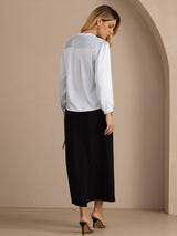 [Light Blue] SilkSilky-UK Long Sleeve Wrap Women's Blouse 002