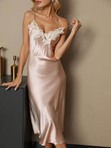 [Pink] SilkSilky-UK Spaghetti Strap V Neck Dress 005