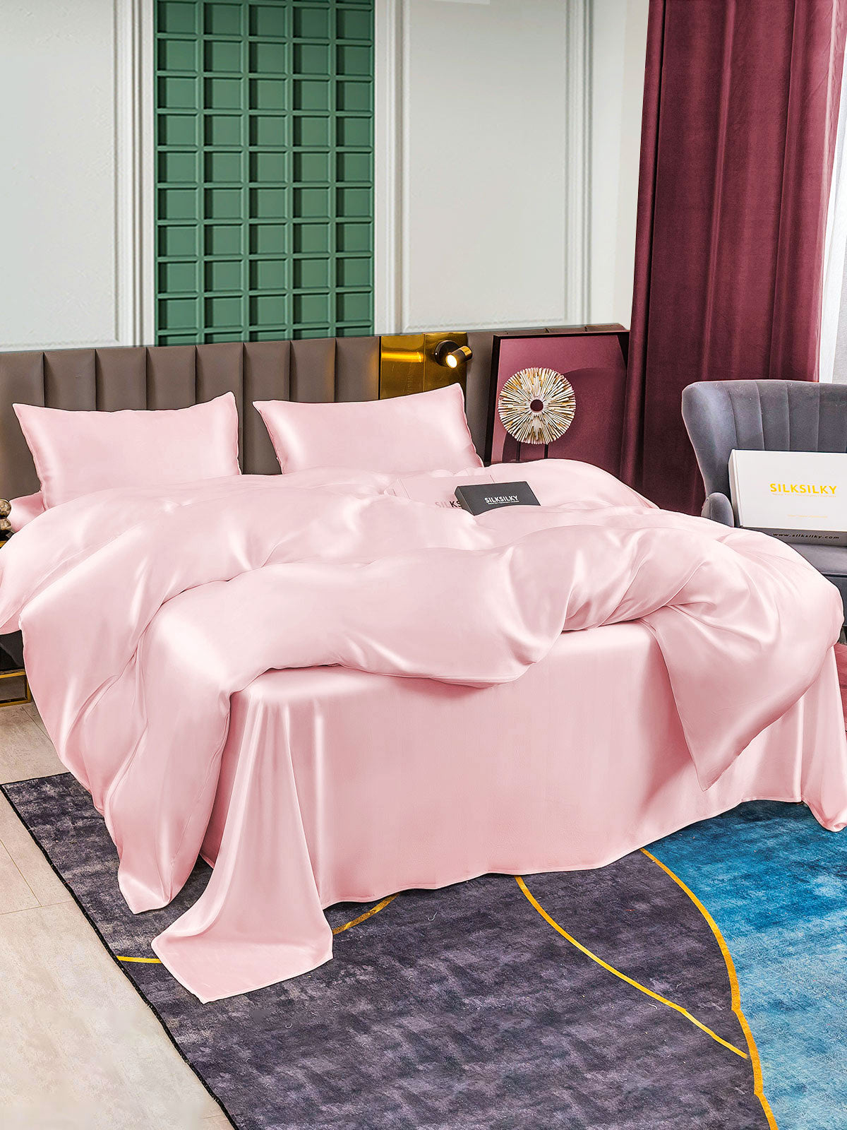 SilkSilky UK 25Momme Pure Silk Bedding Set Pink 003