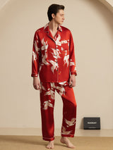 [Wine] SilkSilky-UK Long Sleeve Lapel Collar Men's Pyjamas 001