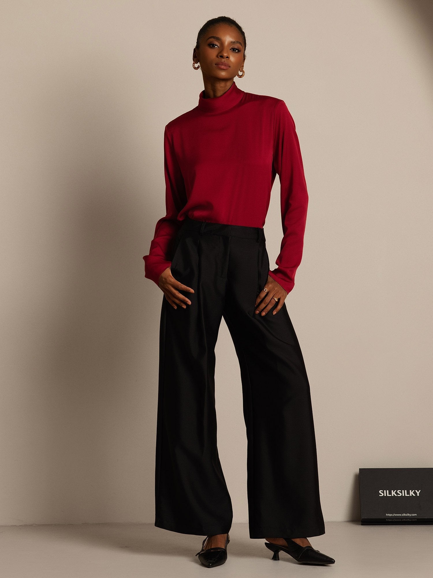 [Black] SilkSilky-UK 32Momme Silk-Wool Blend Womens Pants 005,