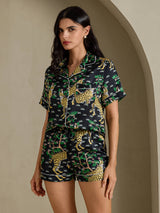 [Black Serval] SilkSilky-UK Short Sleeve Notch Collar Women's Pyjamas 005