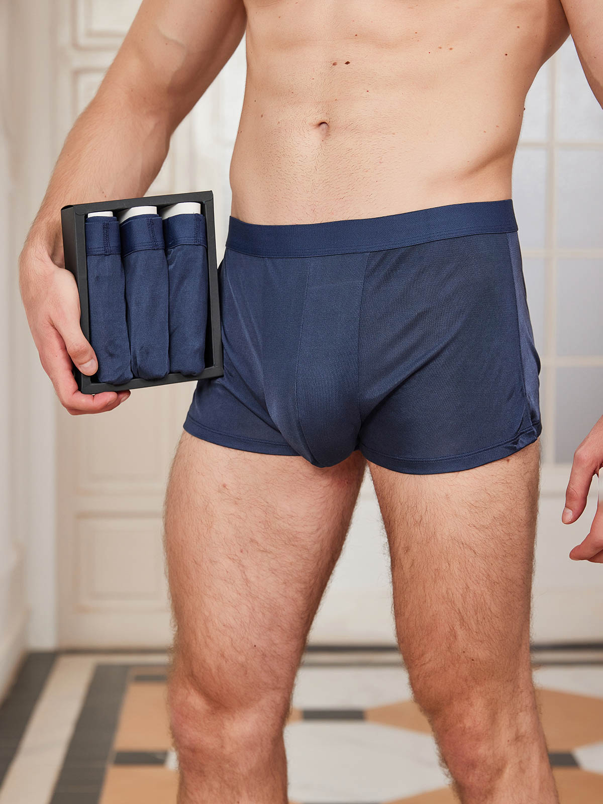 [Dark Blue] SilkSilky-UK Pure Silk Mens Underwear 001