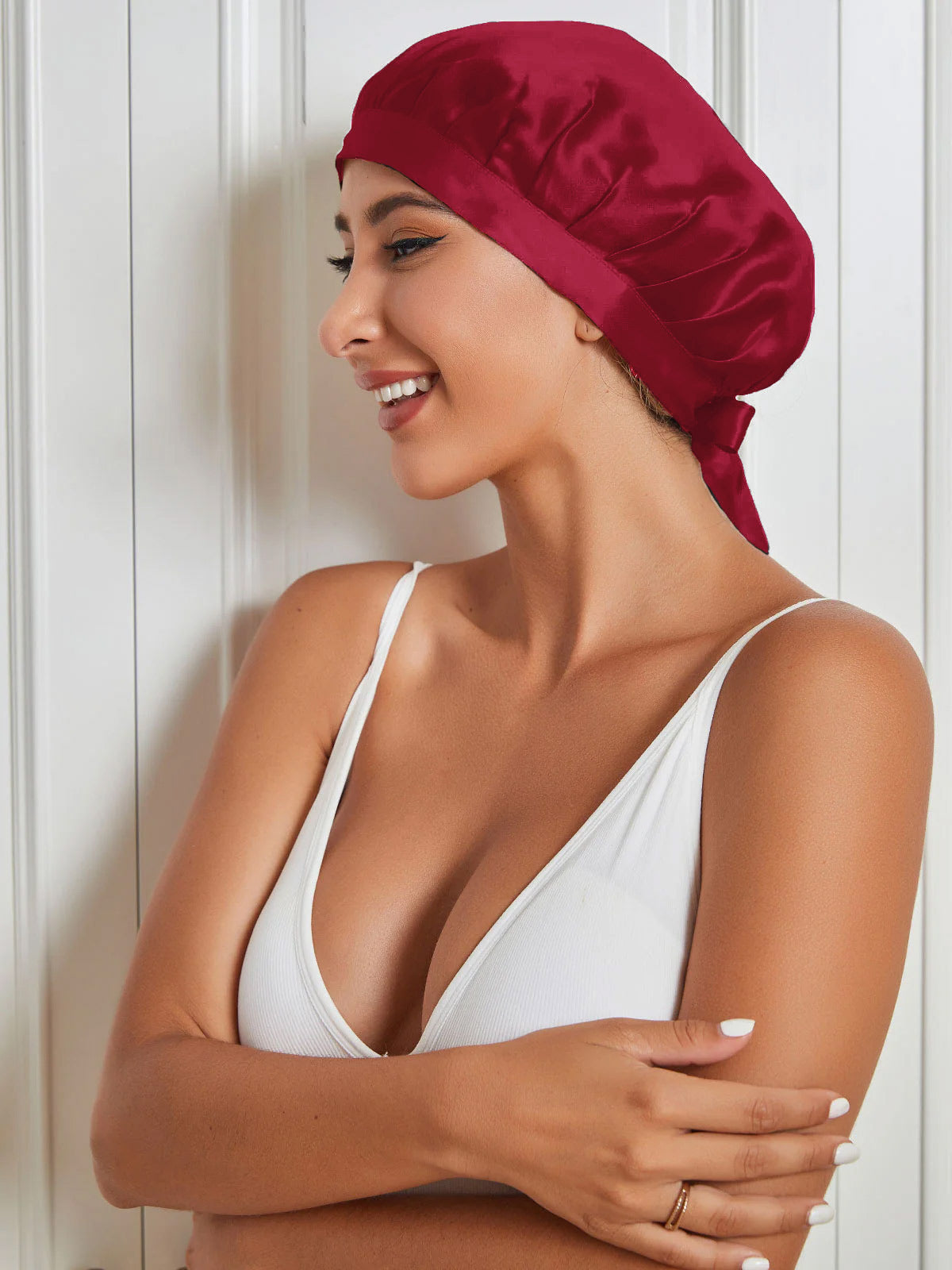 SilkSilky-UK Pure Silk Sleep Cap Wine 001