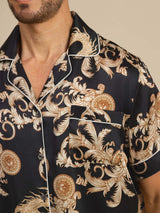 [Black Dragon] SilkSilky-UK Short Sleeve Lapel Collar Men's Pyjamas 005