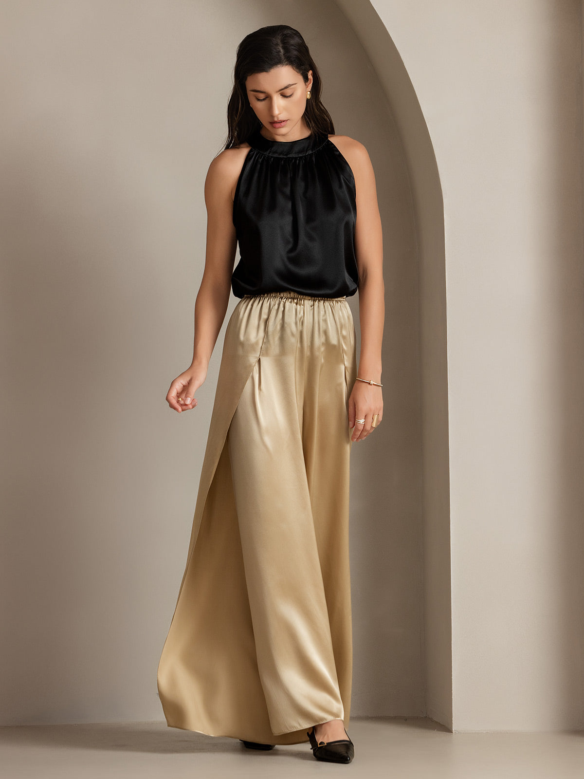 [Champagne] SilkSilky-UK 19Momme Silk Split Women's Pants 008