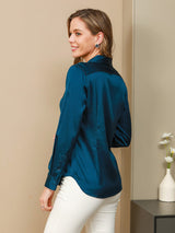 [Teal] SilkSilky-UK Long Sleeve Lapel Collar Women's Shirt 002