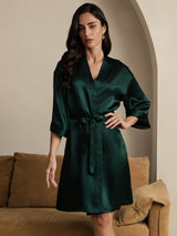 [Dark Green] SilkSilky-UK 3/4 Sleeve Women's Dressing Gown 005