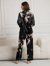 [Black] SilkSilky-UK Long Sleeve Lapel Collar Women's Pyjamas 002