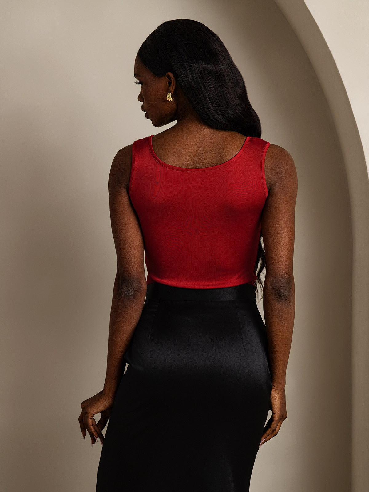 [Wine] SilkSilky-UK Silk Knitted Sleeveless Round Neck Women's T-Shirt 002
