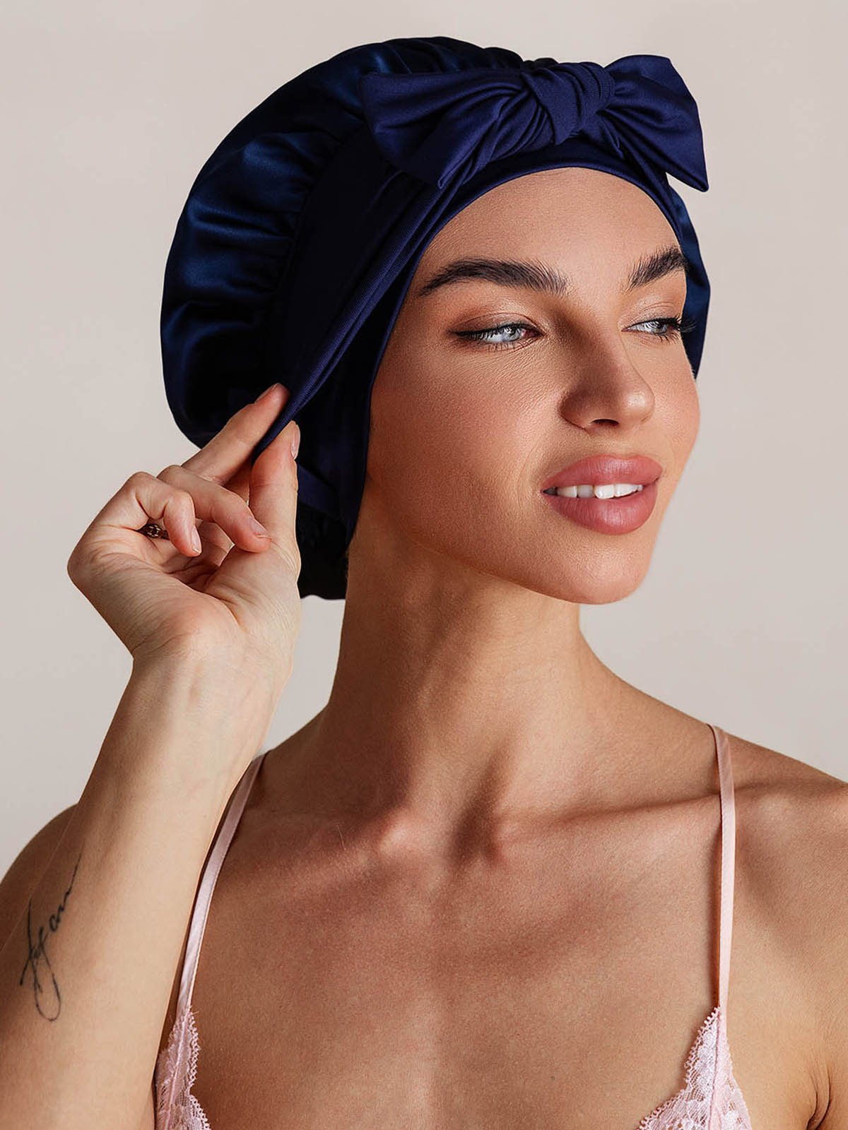 [Dark Blue] SilkSilky-UK Pure Silk Sleep Cap 006