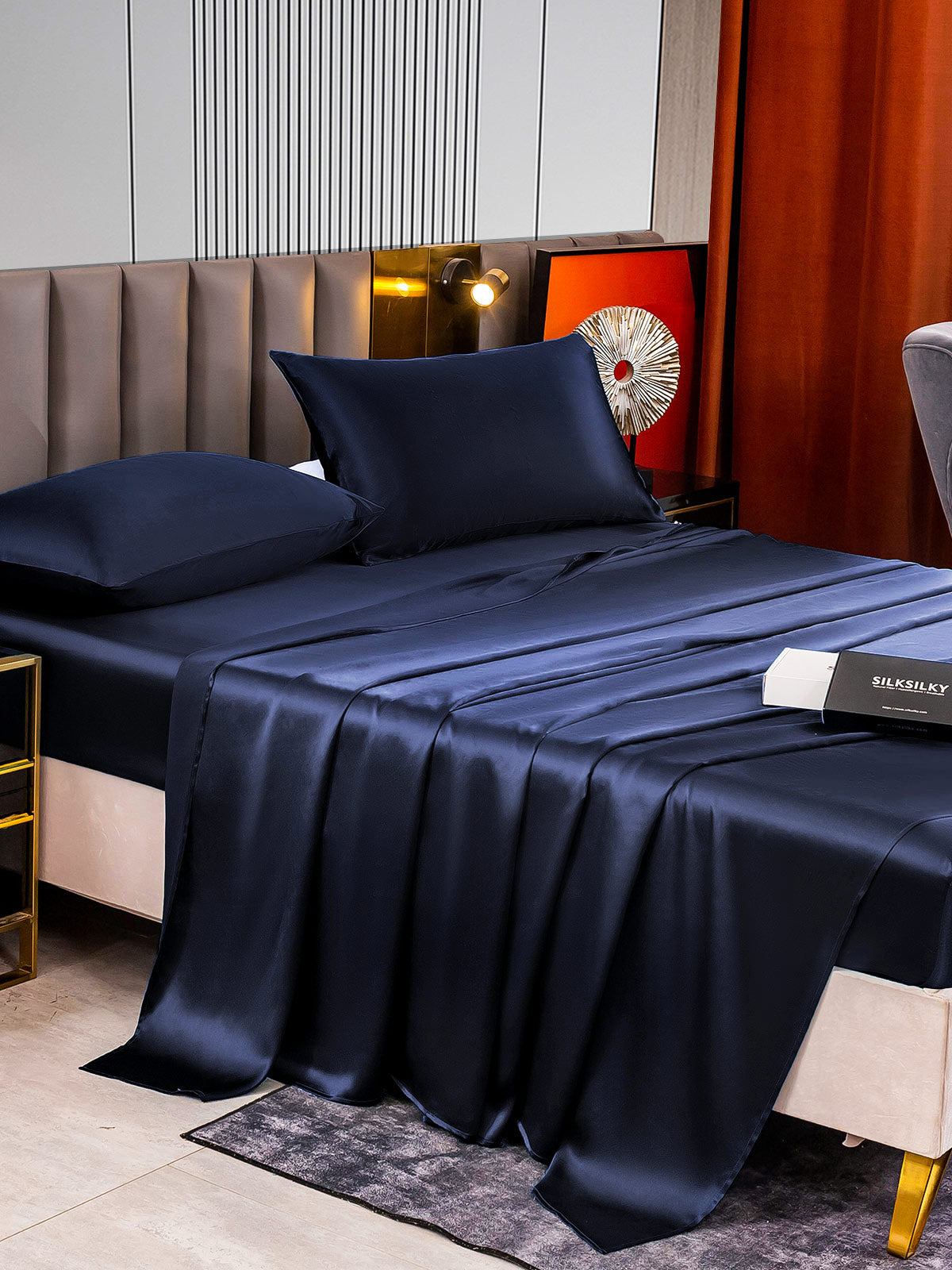 SilkSilky UK 22Momme Pure Silk Bedding Set DarkBlue 005