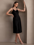 SilkSilky UK Pure Silk V Neck Dress Black 001