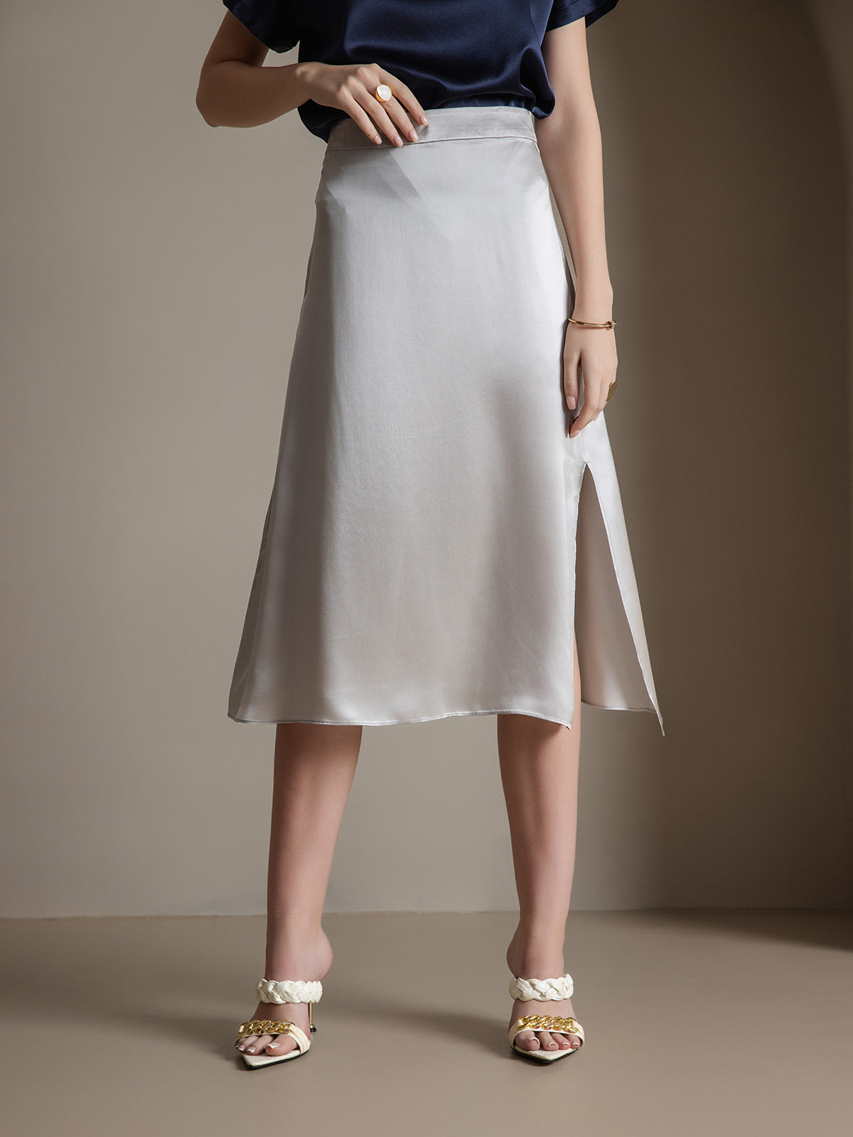 [Light Gray] SilkSilky-UK 19Momme Silk Skirt 001