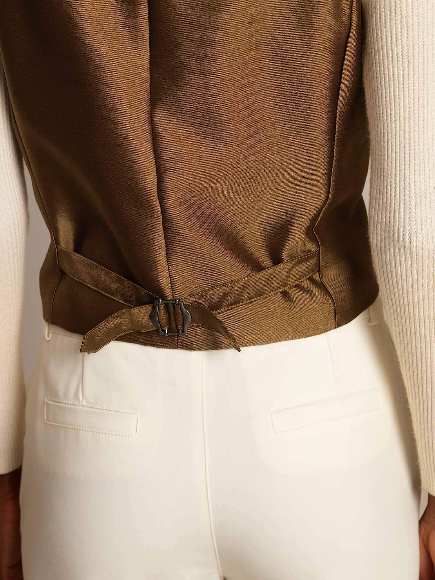 [Bronze] SilkSilky-UK 32Momme Silk-Wool Blend V Neck Women's Vest 005