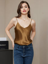 [Coffee] SilkSilky-UK Spaghetti Strap V Neck Camisole 005
