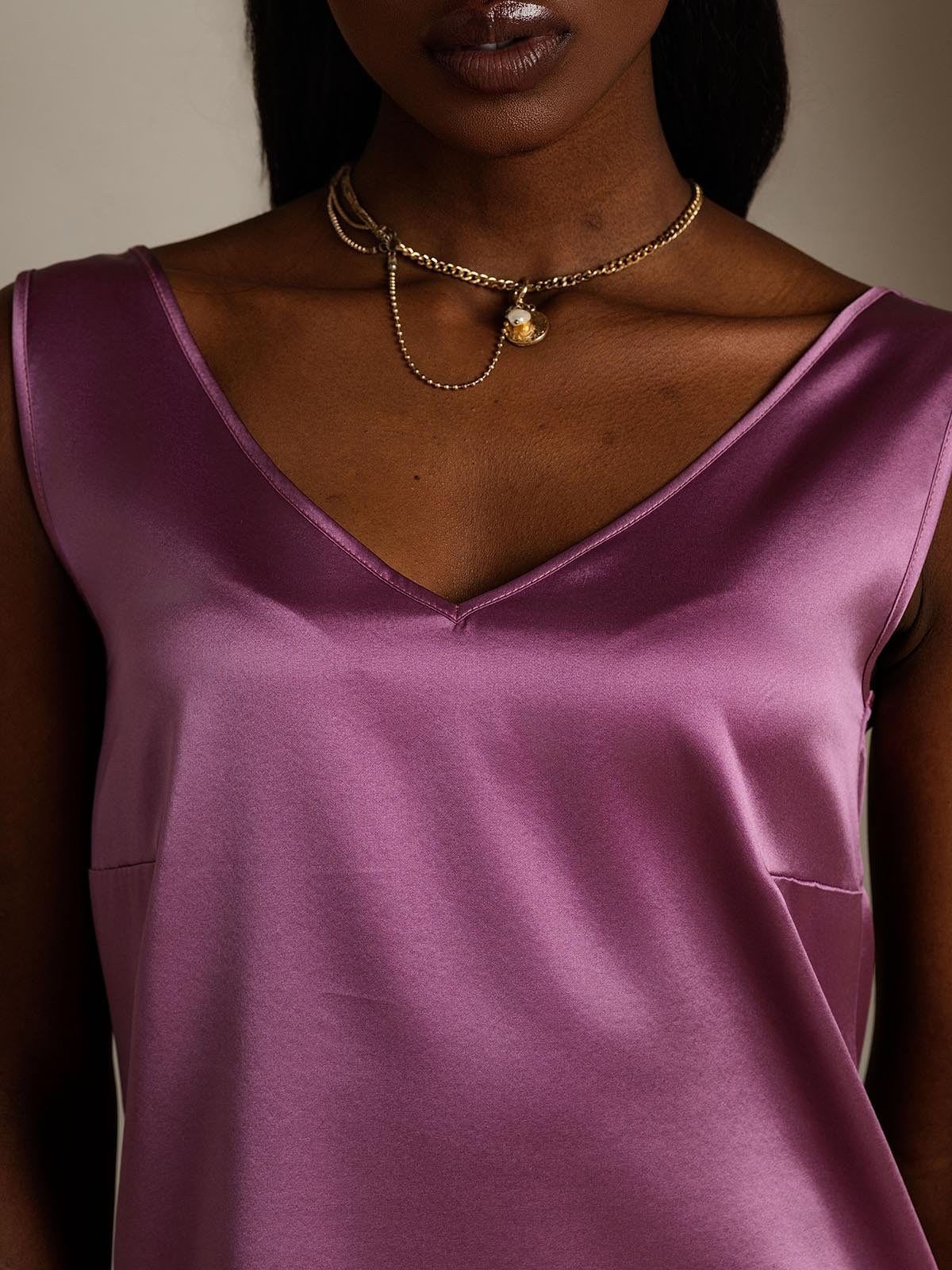 [Deep Purple] SilkSilky-UK 19Momme Silk V Neck Camisole 006