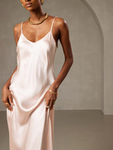 [Pink] SilkSilky-UK Spaghetti Strap V Neck Dress 005