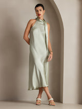 [Light Green] SilkSilky-UK Sleeveless Tie Neck Dress 003