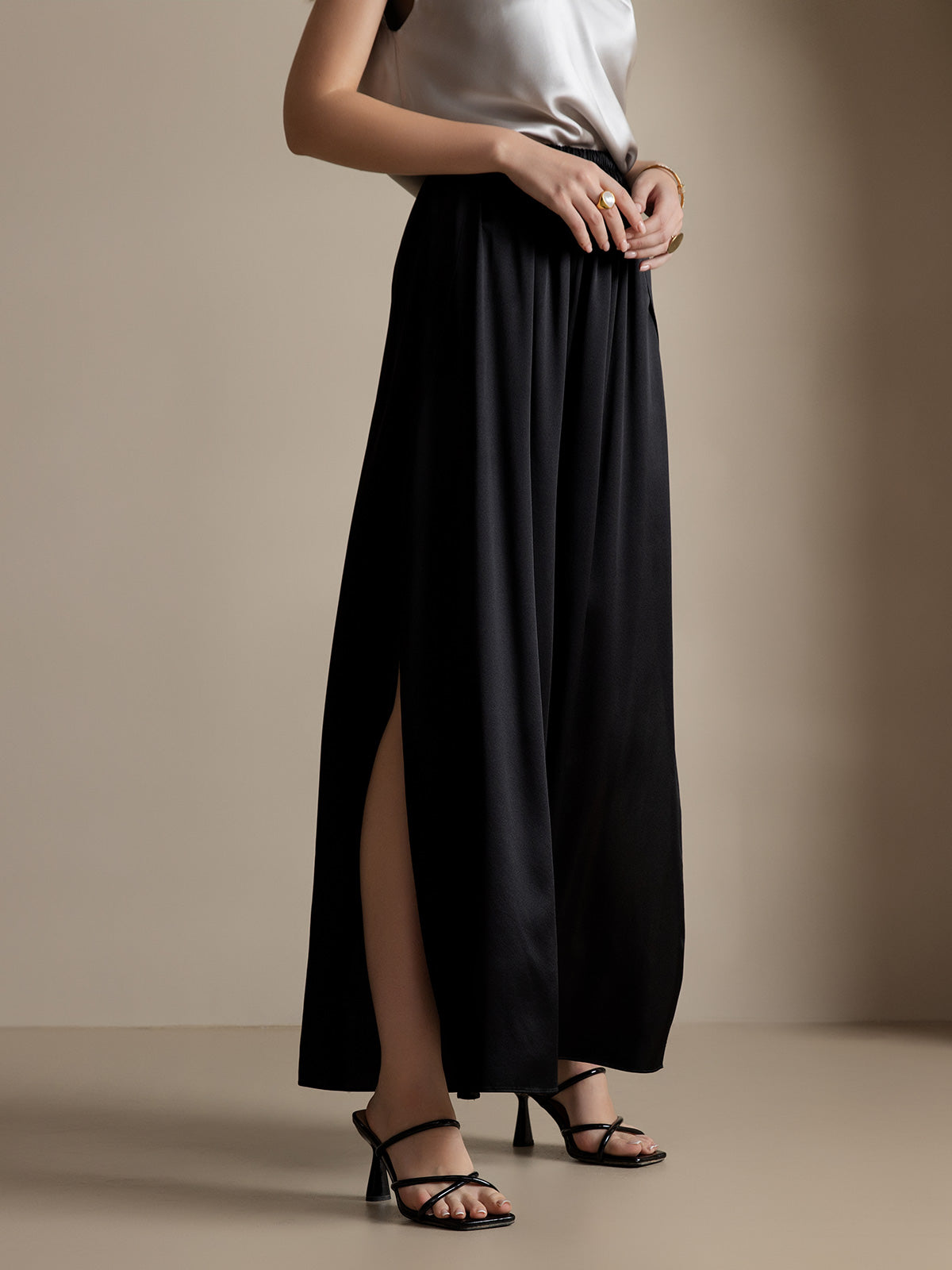 [Black] SilkSilky-UK 19Momme Silk Split Women's Pants 004