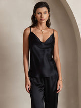 [Black] SilkSilky-UK Spaghetti Strap Cowl Neck Camisole 005