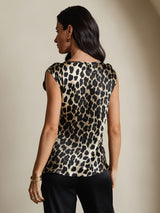 [Leopard] SilkSilky-UK 19Momme Silk Round Neck Women's T-Shirt 002