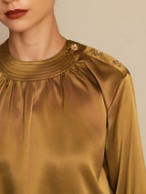 [Bronze] SilkSilky-UK 19Momme Stretch Silk Charmeuse Long Sleeve Round Neck Blouse 005