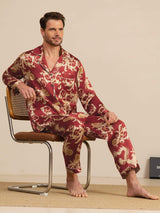 [Wine Dragon] SilkSilky-UK Long Sleeve Lapel Collar Men's Pyjamas 001