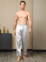 [Gray] SilkSilky-UK Pure Silk Mens Sleep Bottoms 003,