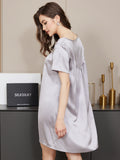 SilkSilky UK Pure Silk Short Sleeve Round Neck Nightdress LightGray 006