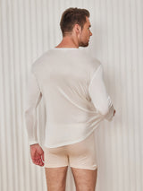 [White] SilkSilky-UK Long Sleeve Round Neck Men's T-Shirt 002