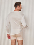 SilkSilky UK Silk Knitted Long Sleeve Round Neck Men's T Shirt White 002