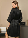 SilkSilky UK Pure Silk Half Sleeve Womens Robe Black 002