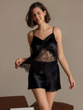 SilkSilky-UK Pure Silk V Neck Camisole Set Black 005