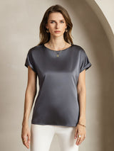 [Dark Gray] SilkSilky-UK Short Sleeve Boat Neck Women's T-Shirt 001