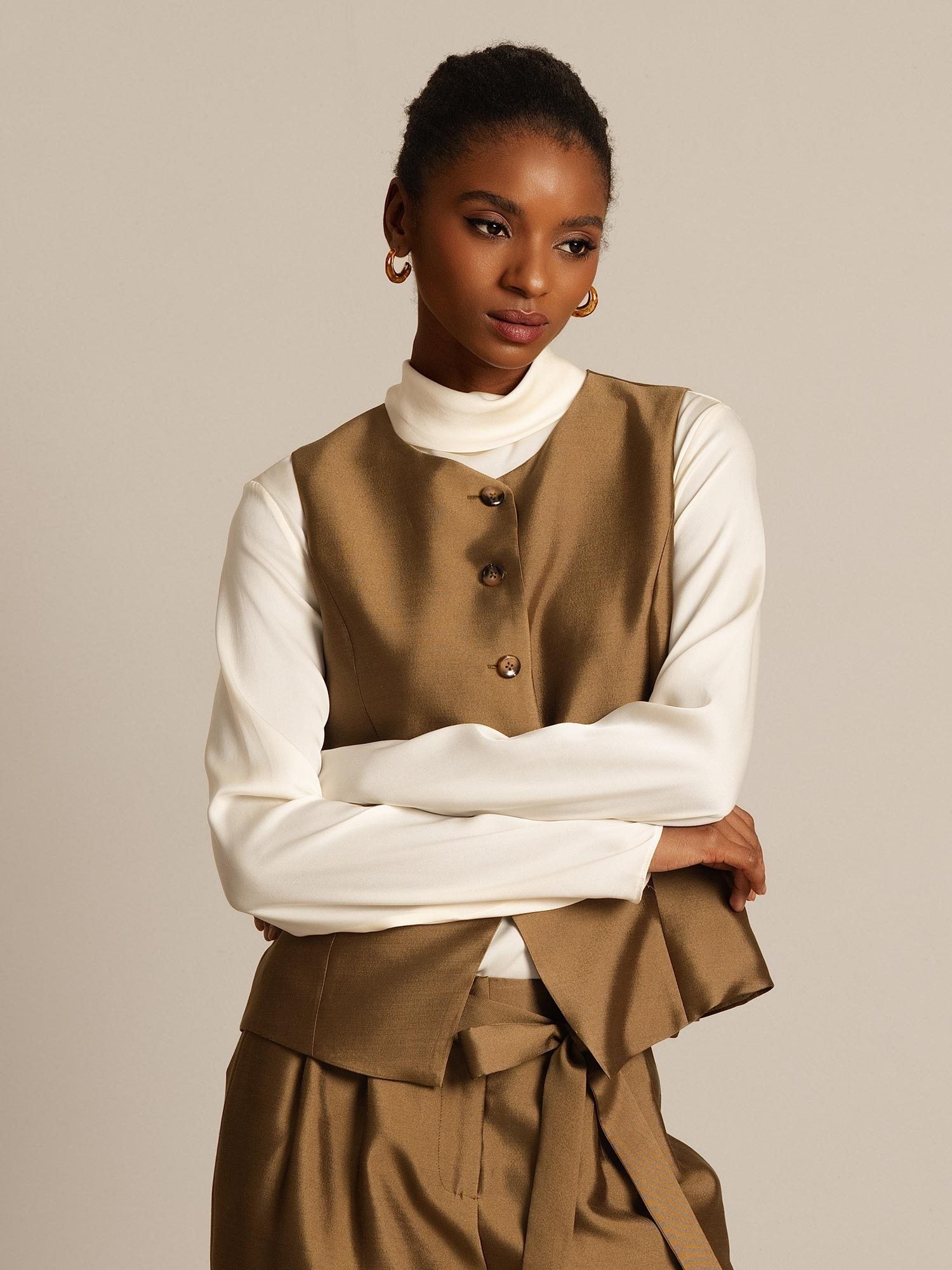 [Bronze] SilkSilky-UK 32Momme Silk-Wool Blend Womens Vest 008