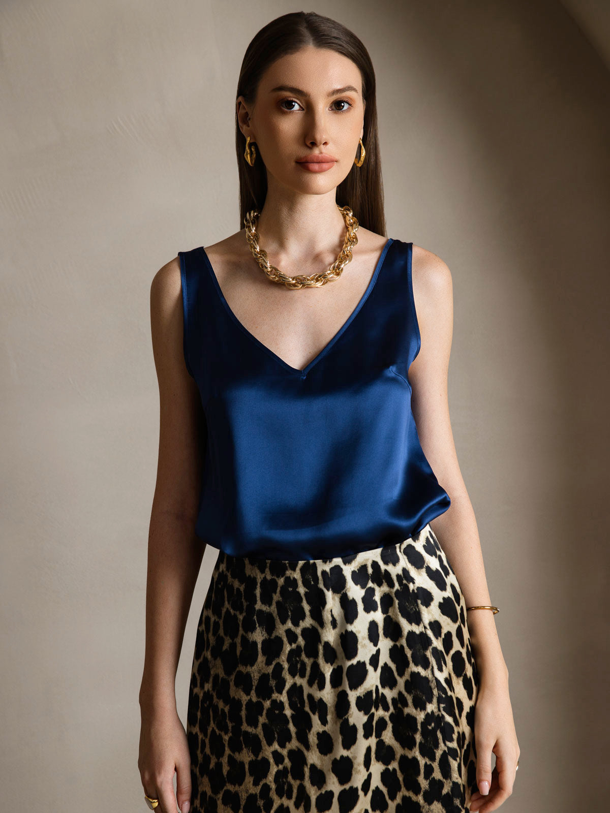 [Dark Blue] SilkSilky-UK 19Momme Silk V Neck Camisole 004