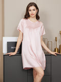 SilkSilky UK Pure Silk Short Sleeve Round Neck Nightdress Pink 001