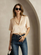 [Champagne] SilkSilky-UK 19Momme Silk Notched Neck Women's Shirt 003