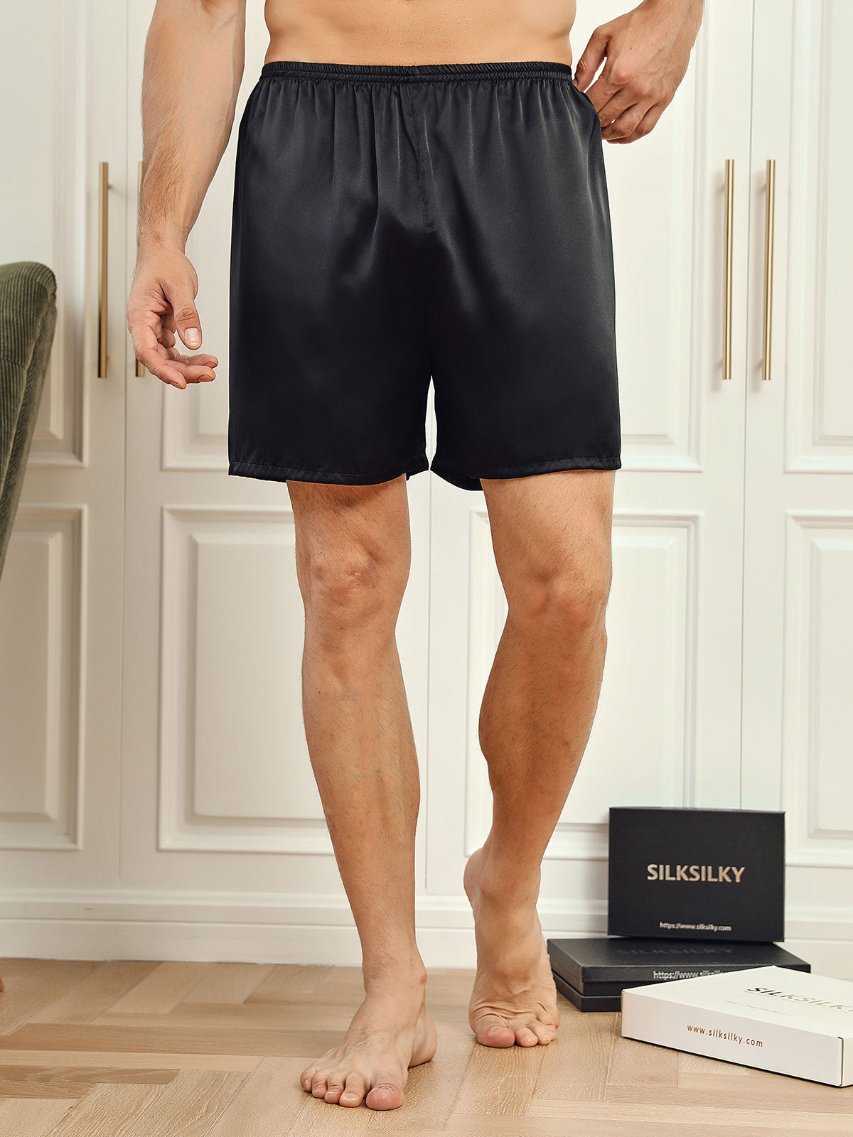 [Black] SilkSilky-UK 19Momme Pure Silk Mens Sleep Bottoms 001