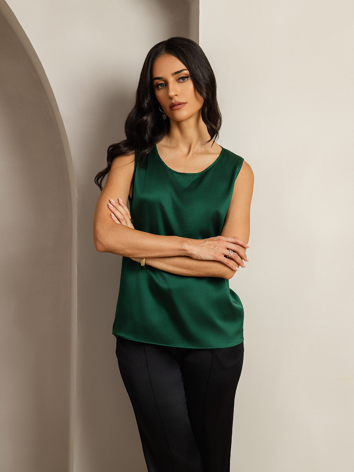 [Dark Green] SilkSilky-UK 19Momme Silk Round Neck Camisole 007
