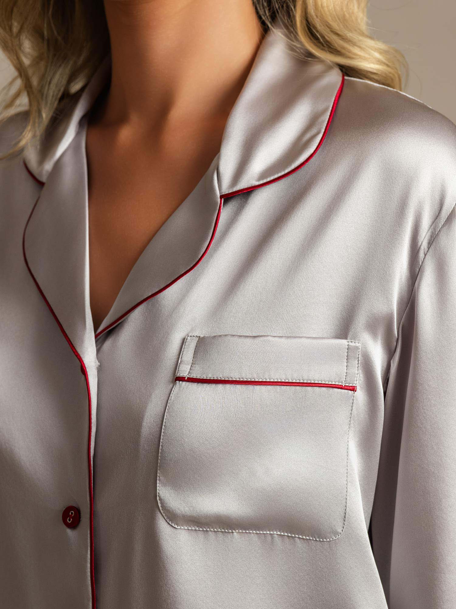 [Silver] SilkSilky-UK Long Sleeve Notch Collar Women's Pyjamas 004
