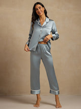 [Grayish Blue] SilkSilky-UK Long Sleeve Notch Collar Women's Pyjamas 003