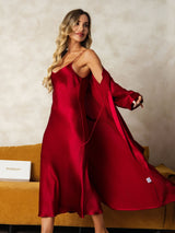 [Wine] SilkSilky-UK Long Sleeve V Neck Nightdress&Dressing gowns 007