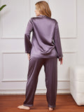 SilkSilky UK Pure Silk Long Sleeve Lapel Plus Size Pyjamas PurpleGray 002