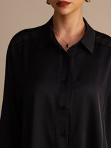 [Black] SilkSilky-UK Long Sleeve Lapel Collar Blouse 004