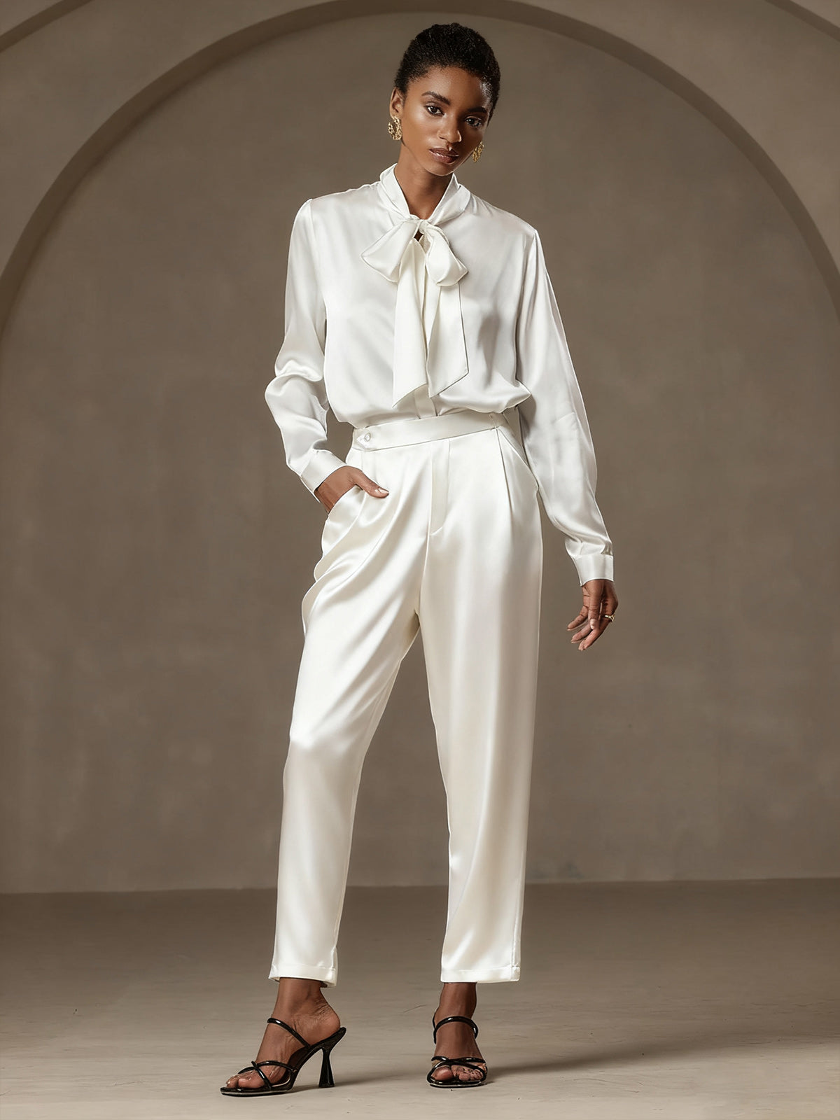 [White] SilkSilky-UK 19Momme Silk Womens Pants 003