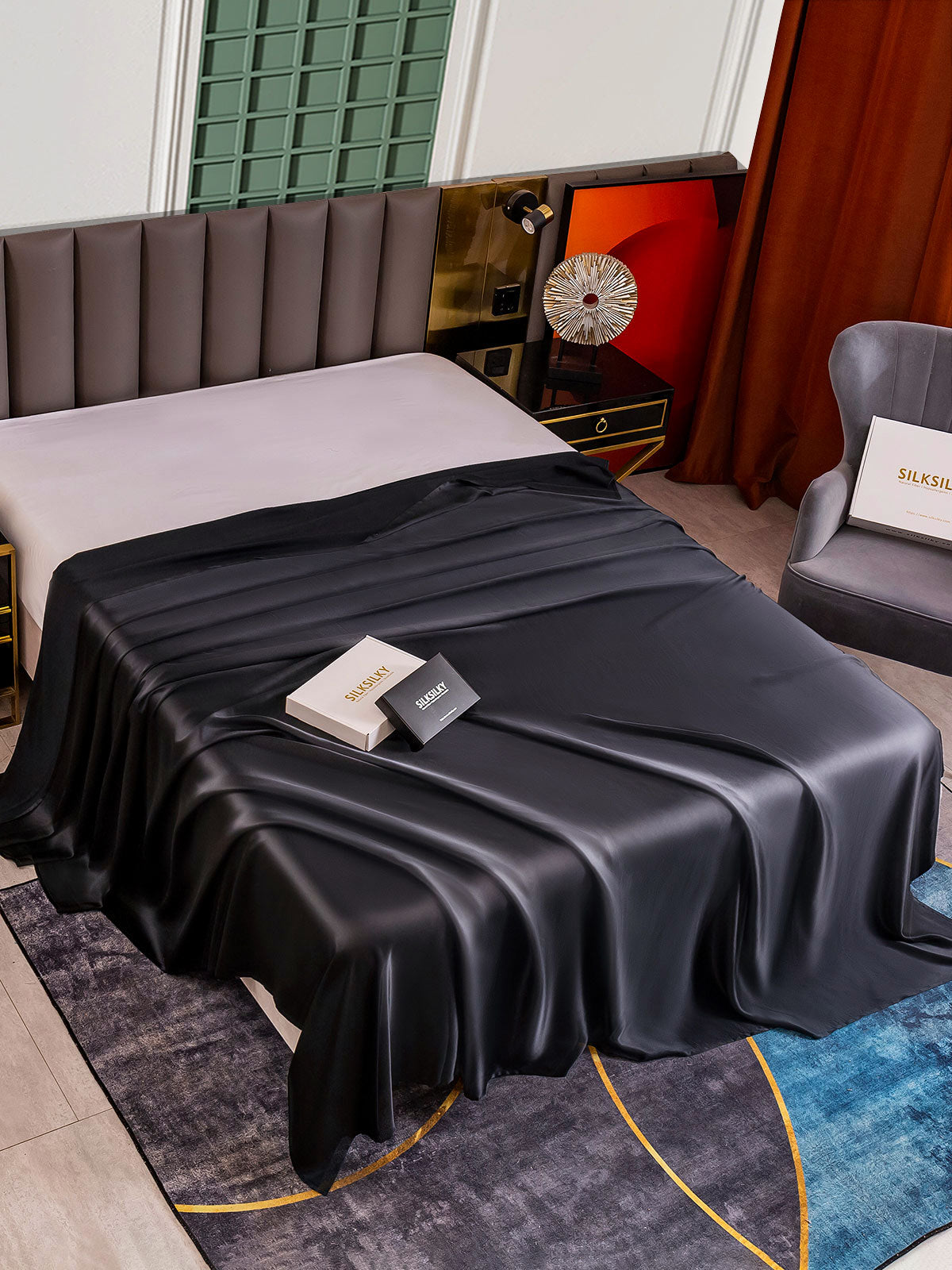 [Black] SilkSilky-UK 25Momme Pure Silk Sheet 001