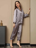 SilkSilky UK Pure Silk Long Sleeve Lapel Women's Pyjamas Gray 008